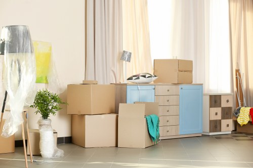 Student boxes and bags ready for storage in Kentishtown